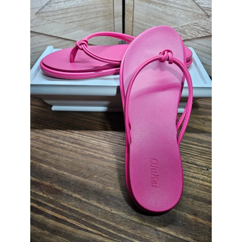 OluKai Aka‎ Thong Sandals Pink Plumeria Knot Strap Flip Flops 10-10.5 #546